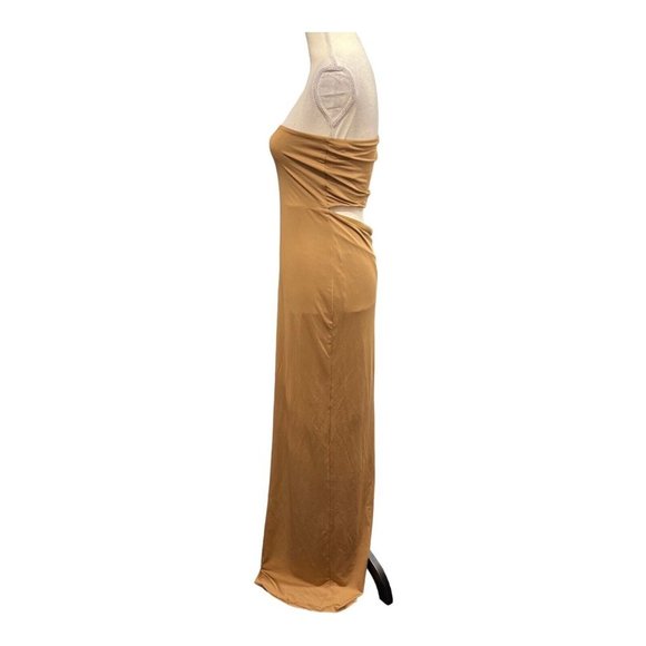 Superdown M Erla Cutout Maxi Slip Dress One Shoulder Brown High Slit Cocktail - Picture 2 of 11